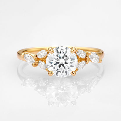 Unique Moissanite Leafy Vine & Cluster Marquise Ring