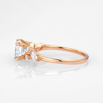 Unique Moissanite Leafy Vine & Cluster Marquise Ring