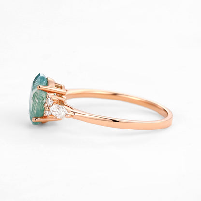 Unique Oval Moss Agate Classic Engagement Ring
