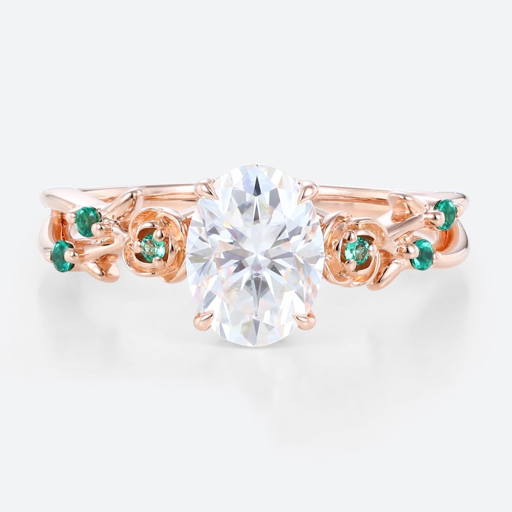 Unique floral engagement rings Oval Moissanite Engagement Promise Ring