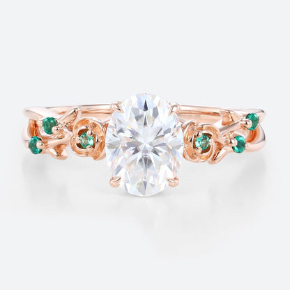 Unique floral engagement rings Oval Moissanite Engagement Promise Ring