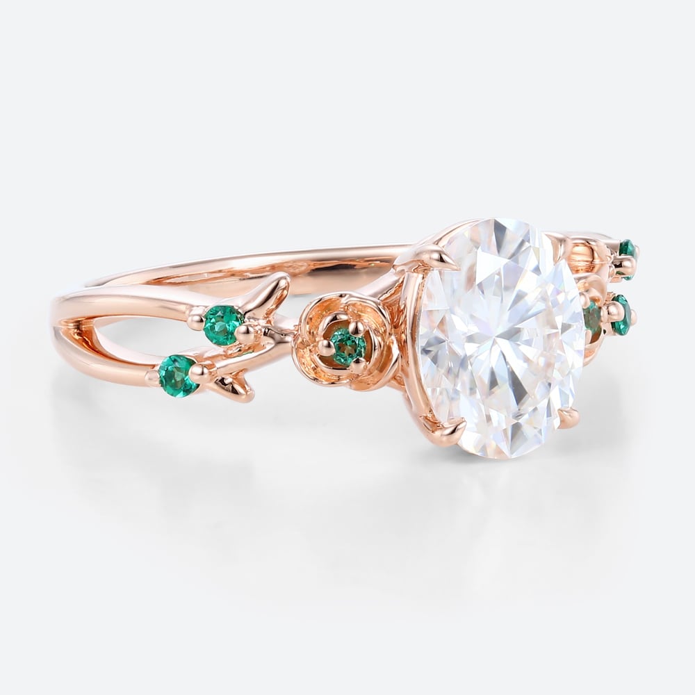Unique floral engagement rings Oval Moissanite Engagement Promise Ring