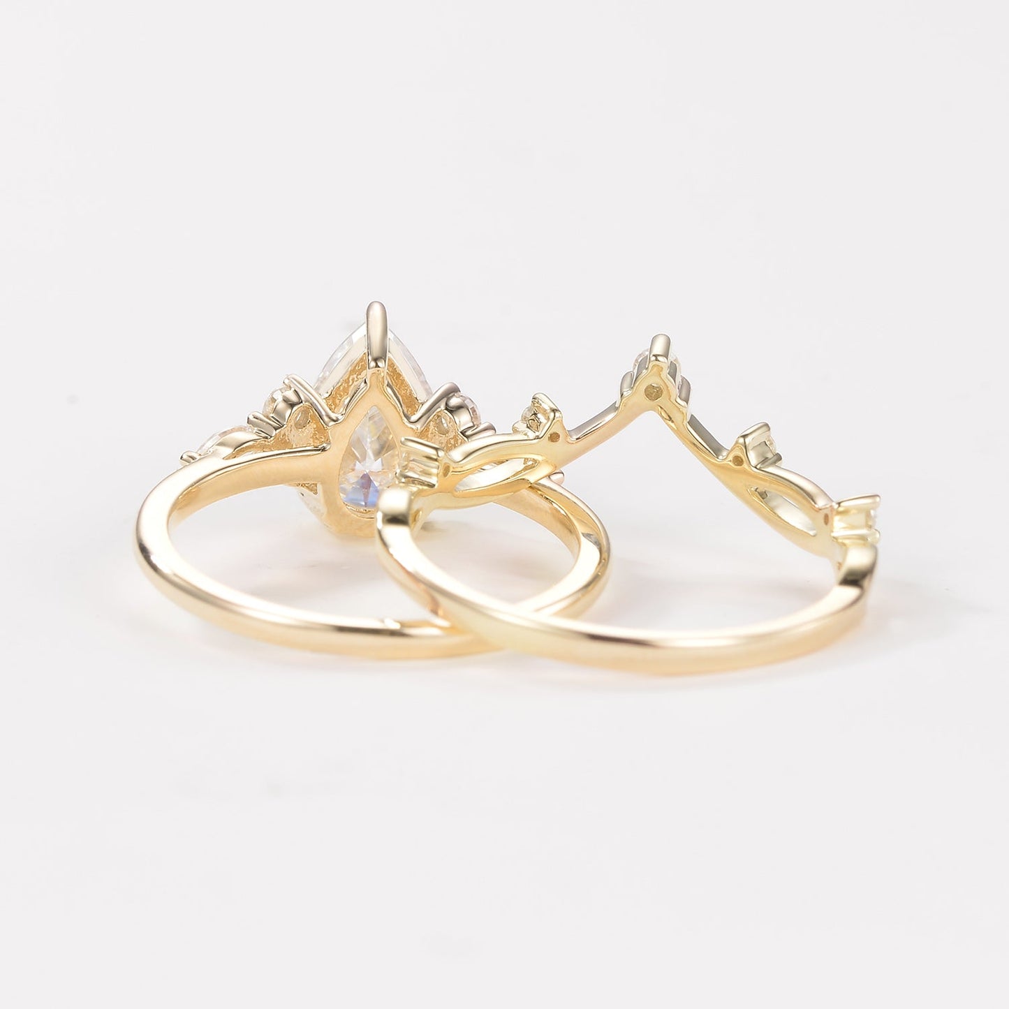 Unique Branches Pear Moss Agate Leafy Ring Set