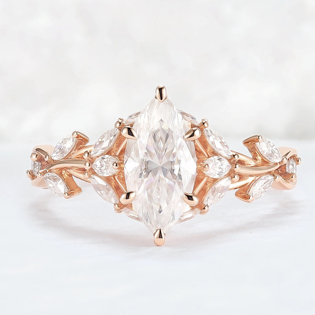 Unique Nature Inspired Marquise Moissanite Ring