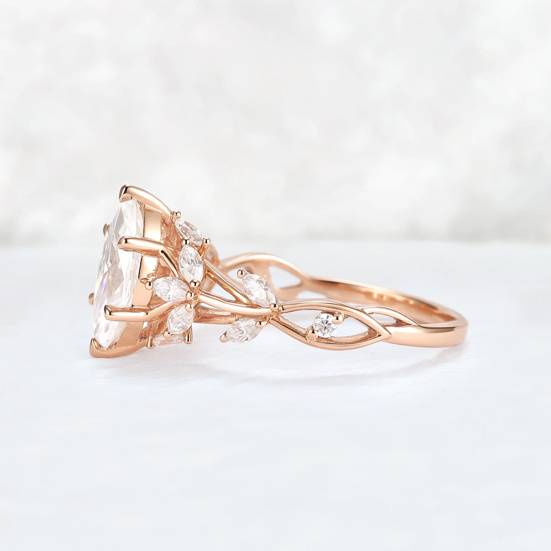 Unique Nature Inspired Marquise Moissanite Ring