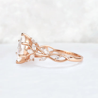 Unique Nature Inspired Marquise Moissanite Ring