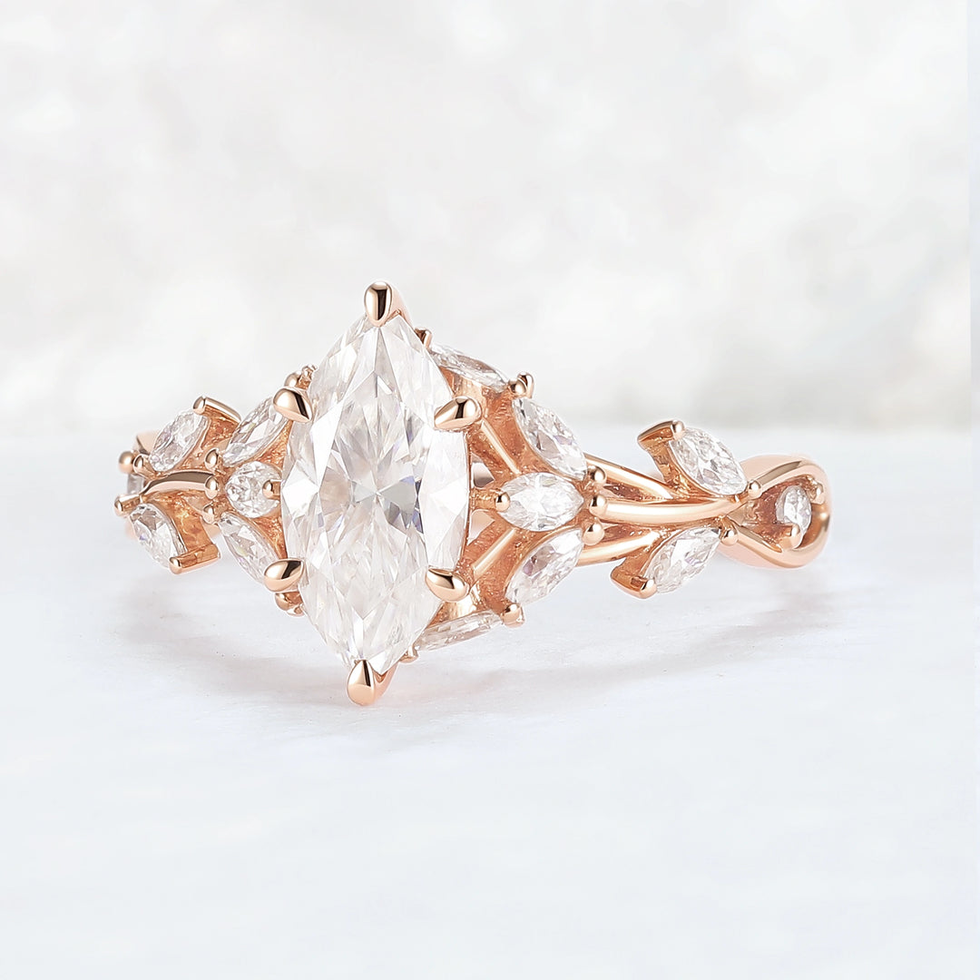 Unique Nature Inspired Marquise Moissanite Ring