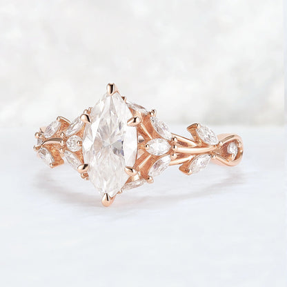 Unique Nature Inspired Marquise Moissanite Ring