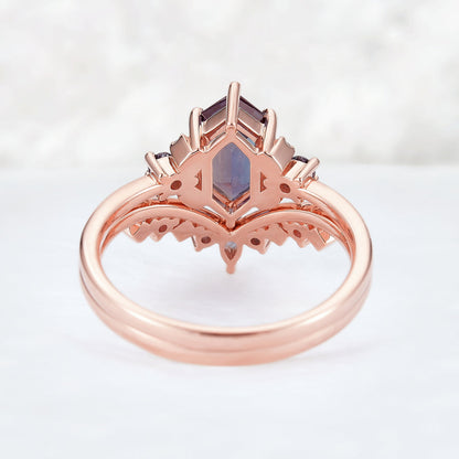 Unique Cluster Hexagon Cut Alexandrite Seven Stone Gemstone Ring Set