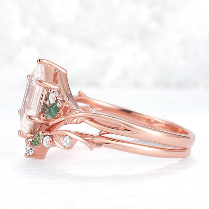 Unique floral engagement rings Hexagon Cut Moissanite Vine Gemstone Ring Set