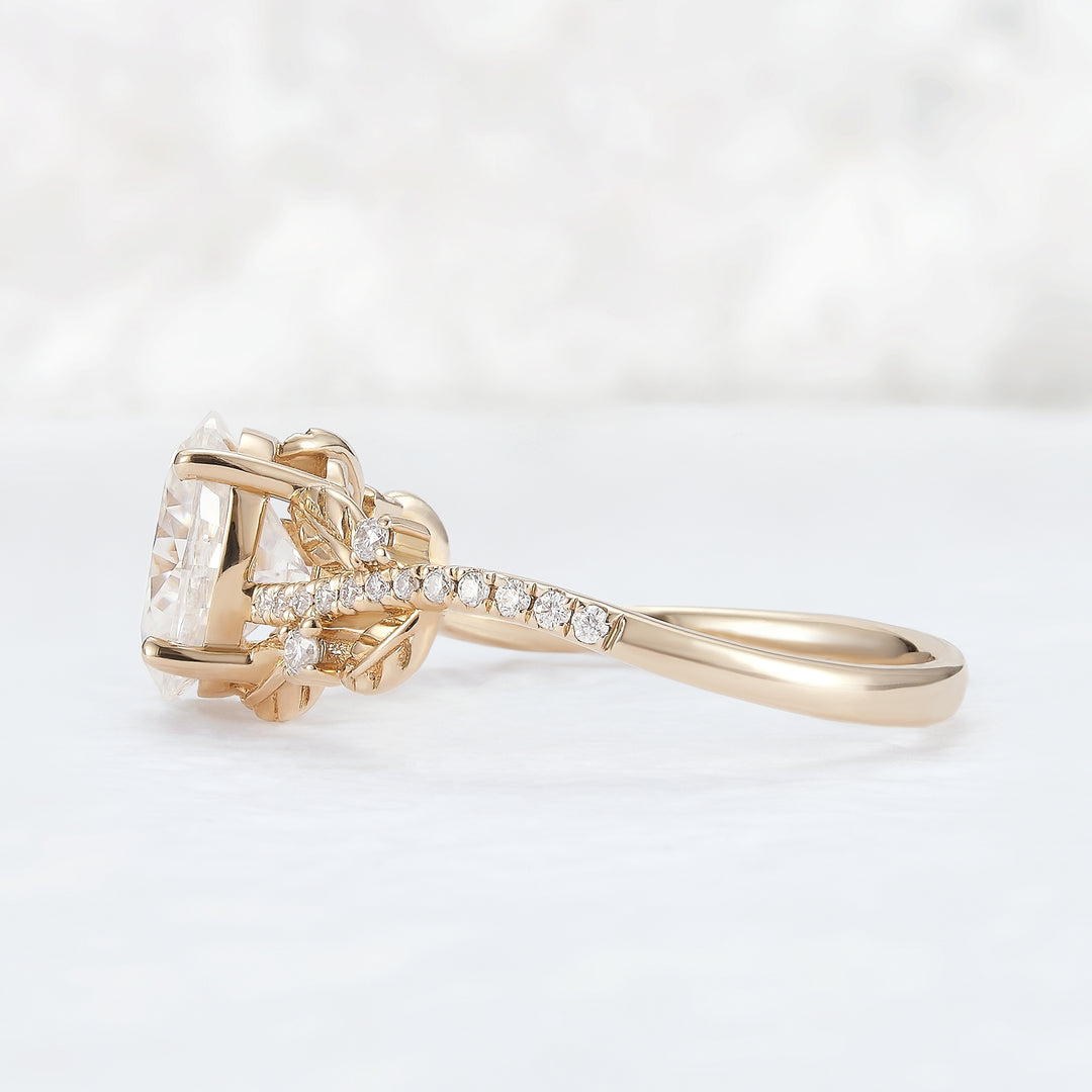 Unique Nature Inspired Oval Moissanite Leafy Engagement Ring