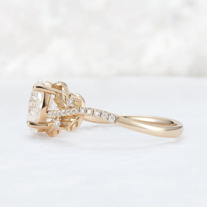 Unique Nature Inspired Oval Moissanite Leafy Engagement Ring