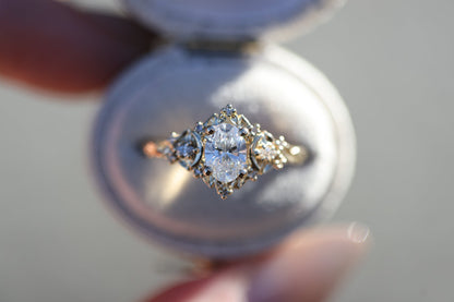 Unique Briar Moon Three Stone Oval Moissanite Ring