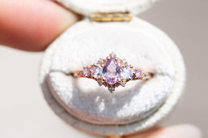 Unique Briar Rose Five Stone Pear Padparadscha Ring