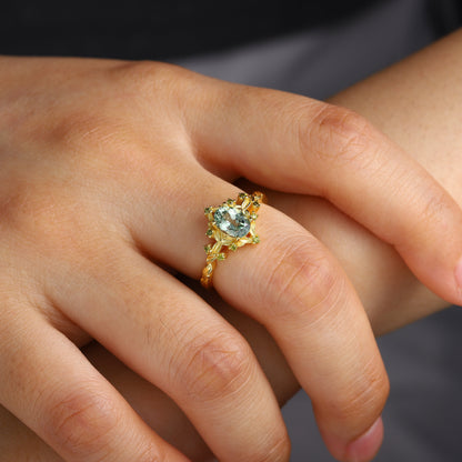 Unique Briar Rose Halo Oval Green Lab Sapphire Ring