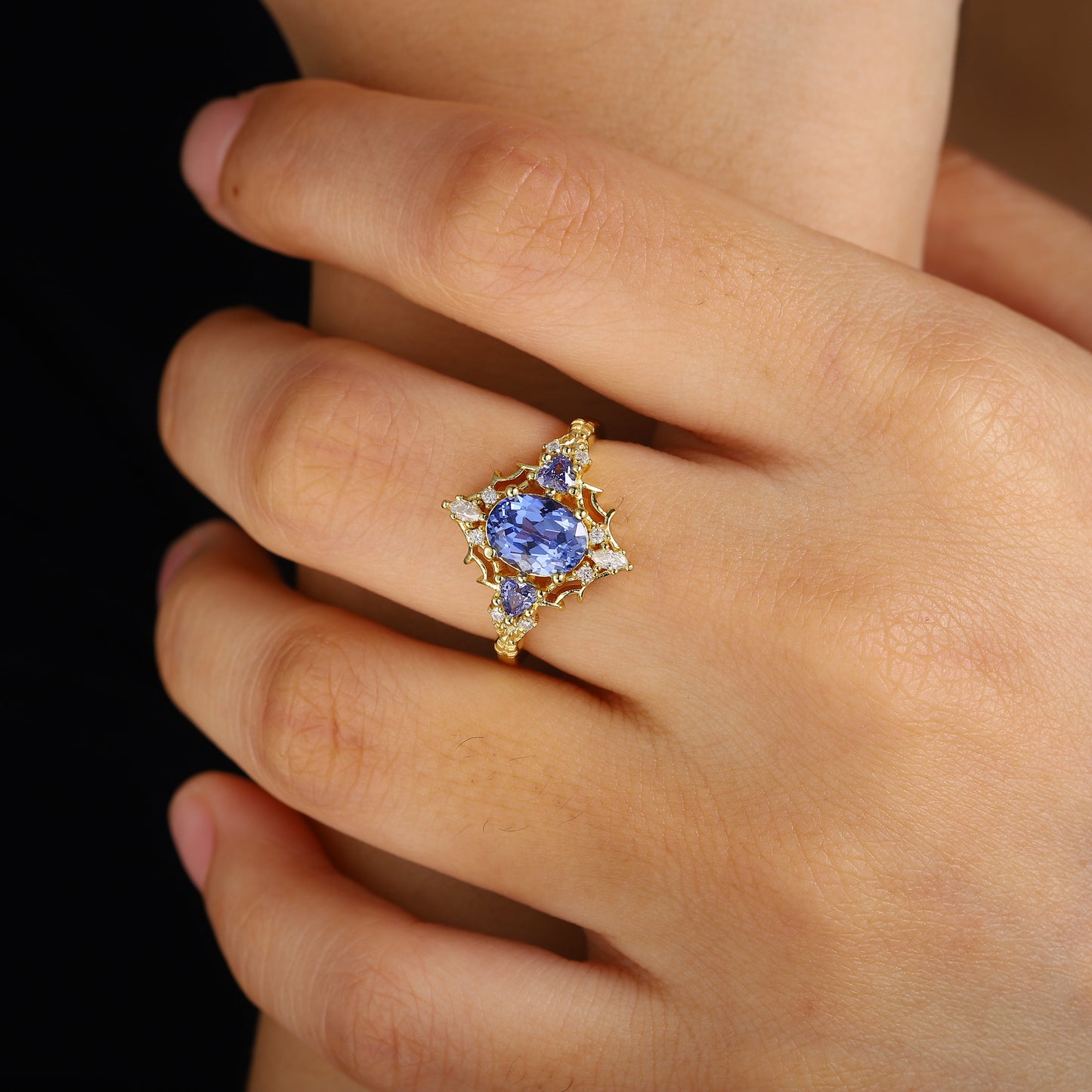 Vintage Briar Rose Oval Lab Sapphire Engagement Ring Filigree Ring