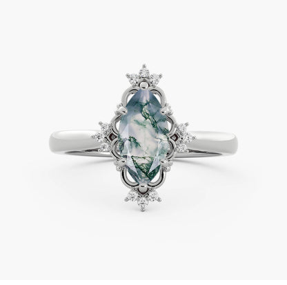 Customize your own Vintage Marquise Moss Agate Engagement Ring