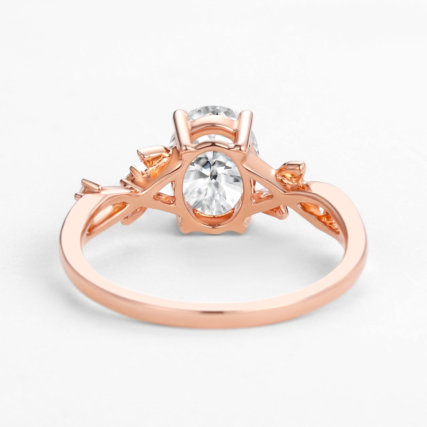 Unique floral engagement rings Oval Moissanite Leafy Engagement Ring