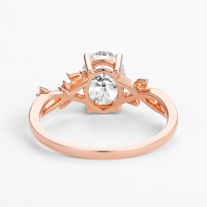 Unique floral engagement rings Oval Moissanite Leafy Engagement Ring