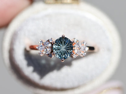 Unique Briar Rose Starbrite Cut Round Green Sapphire Engagement Ring