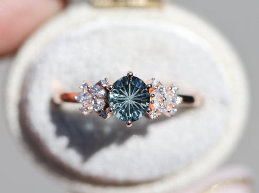 Unique Briar Rose Starbrite Cut Round Green Sapphire Engagement Ring