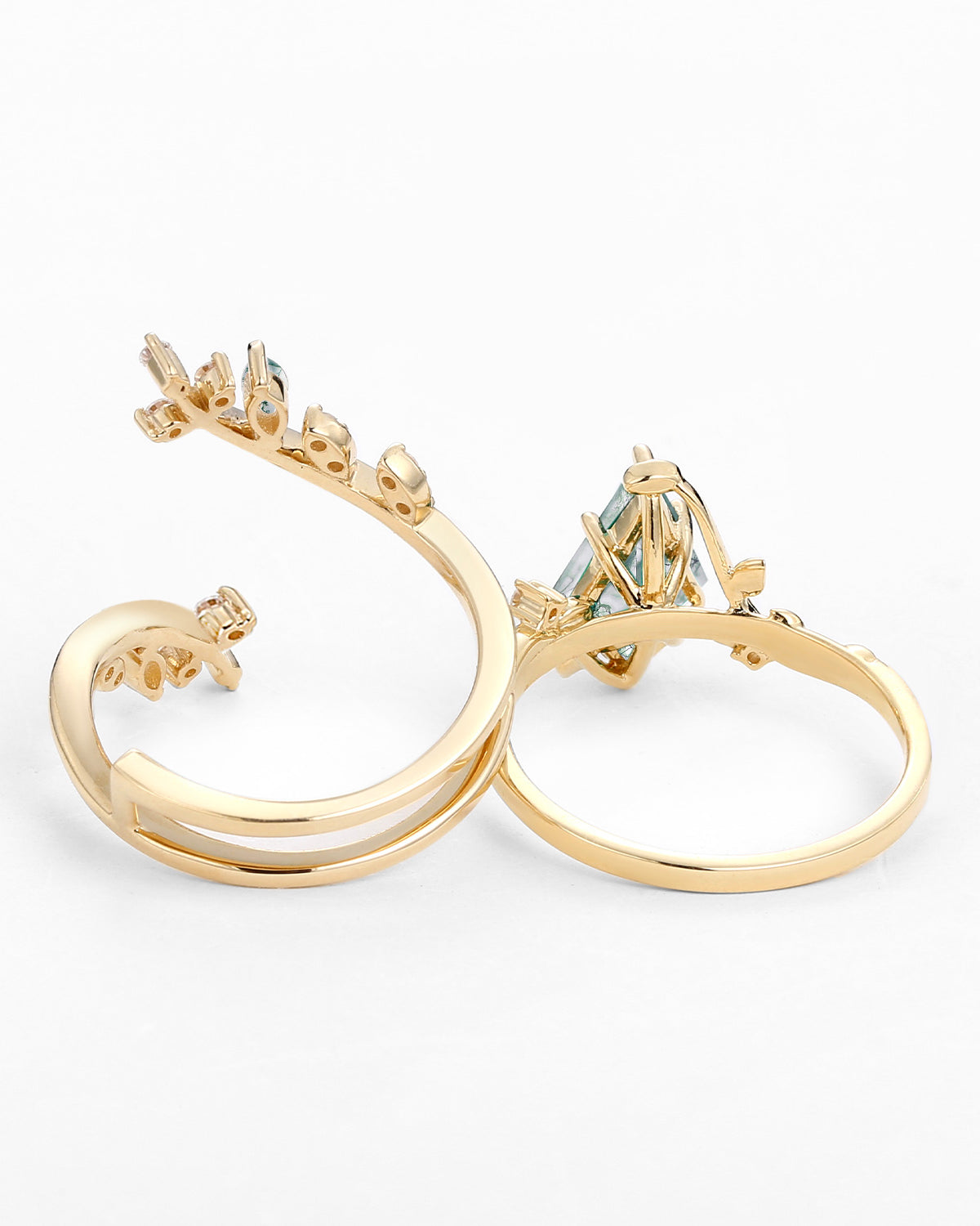 Unique floral engagement rings Kite Moss Agate Cage Leafy Engagement Ring Set