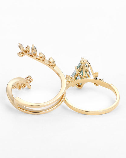 Unique floral engagement rings Kite Moss Agate Cage Leafy Engagement Ring Set
