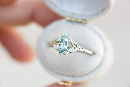 Unique Aurora Marquise  Lab Aquamarine Ring