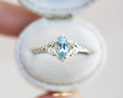 Unique Aurora Marquise  Lab Aquamarine Ring