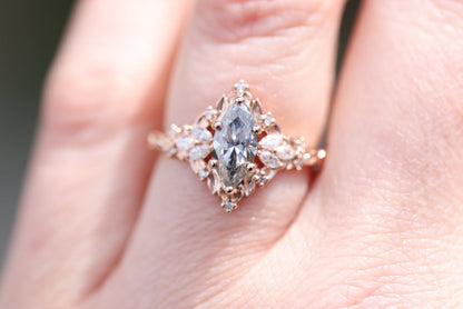 Unique Celeste Rose Starlight Marquise Grey Moissanite Ring