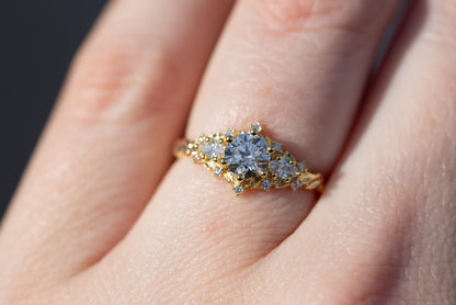 Unique floral engagement rings Rose Three Stone Round Moissanite Ring