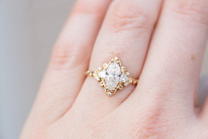 Unique Aurora Three Stone Marquise Moissanite Ring