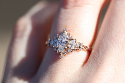 Unique Starlight Marquise Moissanite Ring