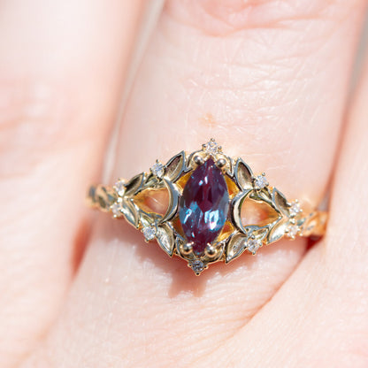 Unique Briar Moon Marquise Lab Alexandrite Ring
