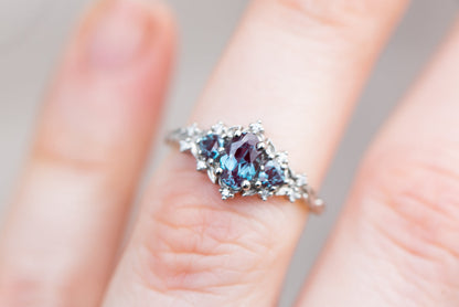 Unique Floral Rose Oval Lab Alexandrite Ring