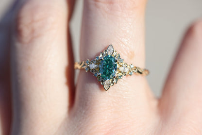 Unique Galadriel Oval Teal Moissanite Ring