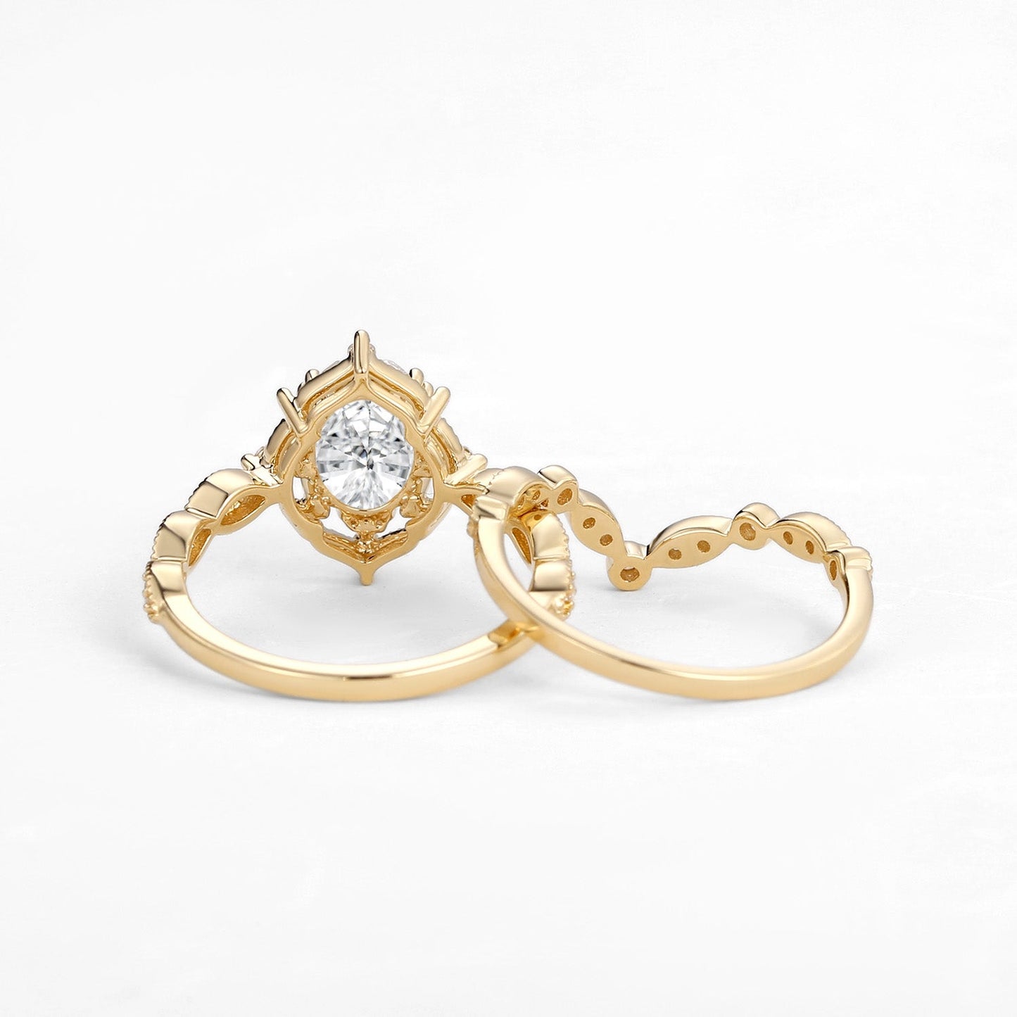 Vintage floral engagement rings Oval Moissanite Signature Ring Bridal Ring Set