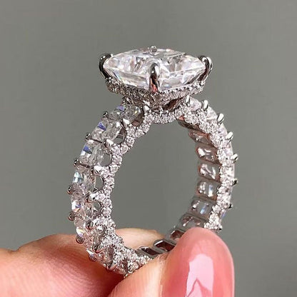 Exquisite Radiant Cut Sterling Silver Wedding Ring With Eternity Band