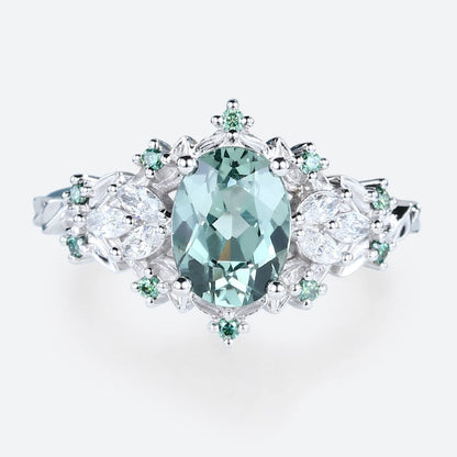 Unique Briar Rose Starlight Oval Green Sapphire Engagement Ring