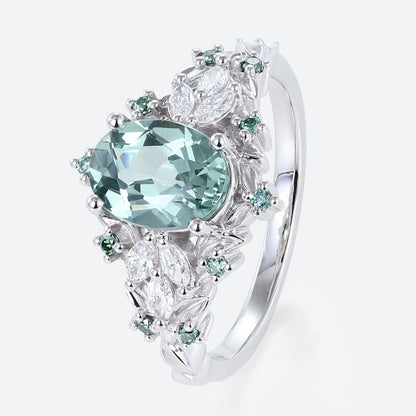 Unique Briar Rose Starlight Oval Green Sapphire Engagement Ring