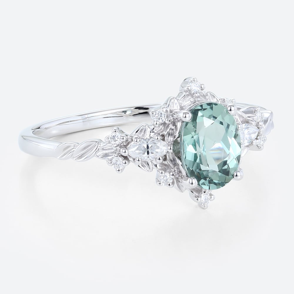 Vintage Briar Rose Oval Green Sapphire Engagement Ring  Vine Ring