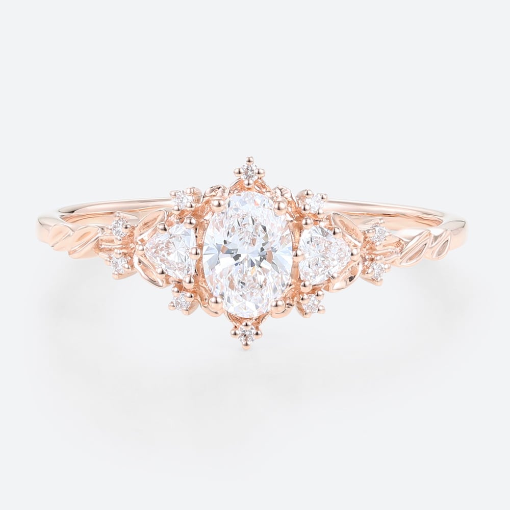 Classic Briar Rose Oval Moissanite Olive Leaves Engagement Ring Fairy Ring