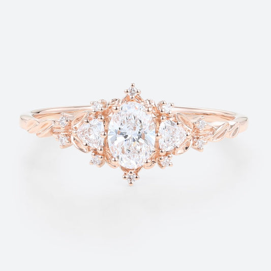 Classic Briar Rose Oval Moissanite Olive Leaves Engagement Ring Fairy Ring
