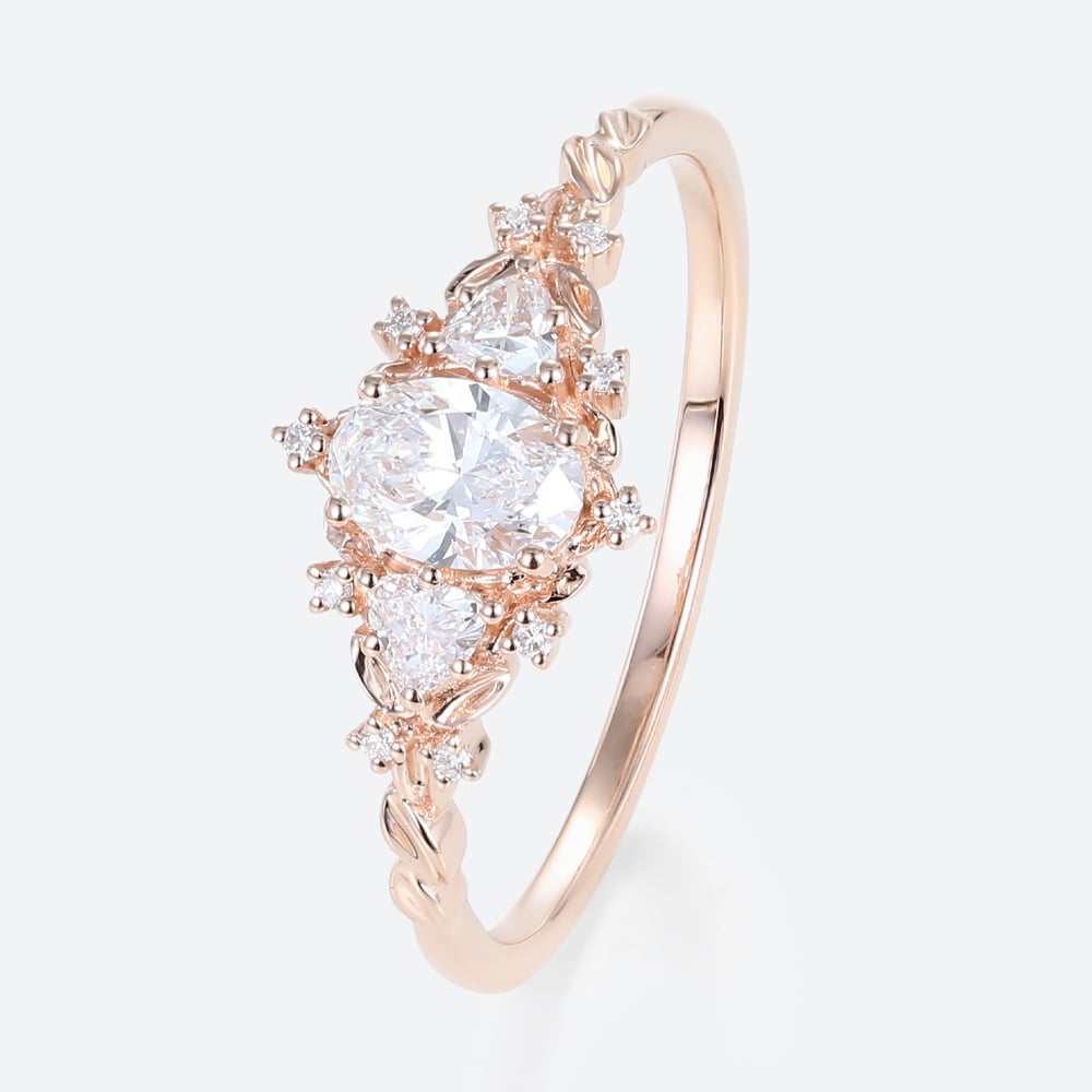 Classic Briar Rose Oval Moissanite Olive Leaves Engagement Ring Fairy Ring