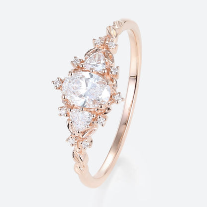 Classic Briar Rose Oval Moissanite Olive Leaves Engagement Ring Fairy Ring