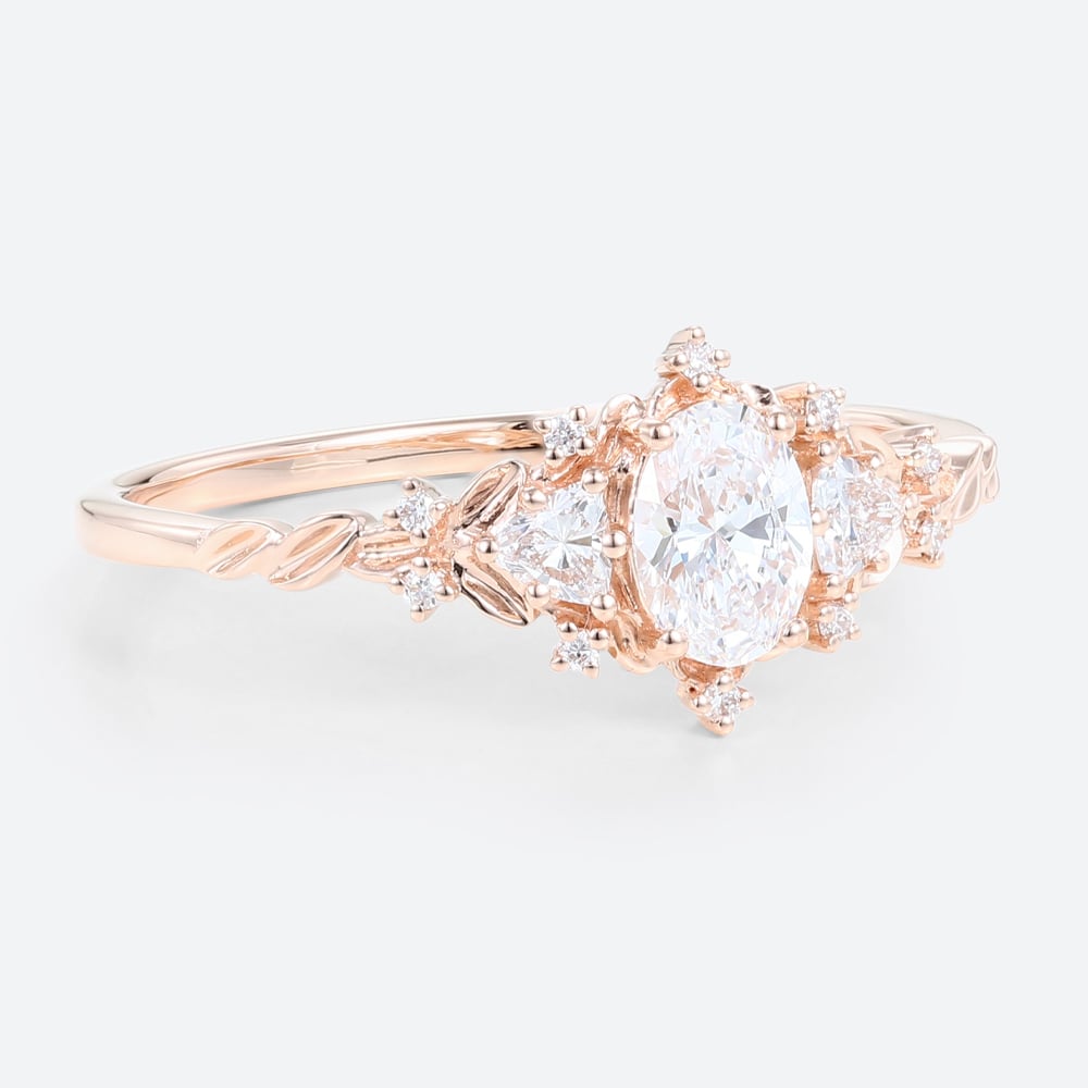 Classic Briar Rose Oval Moissanite Olive Leaves Engagement Ring Fairy Ring