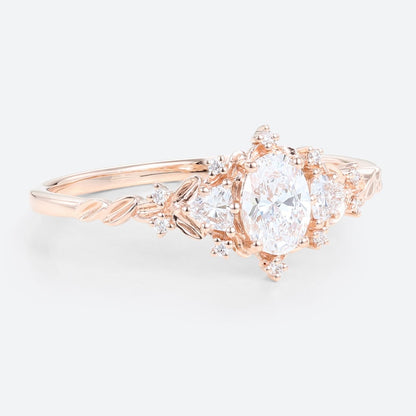 Classic Briar Rose Oval Moissanite Olive Leaves Engagement Ring Fairy Ring