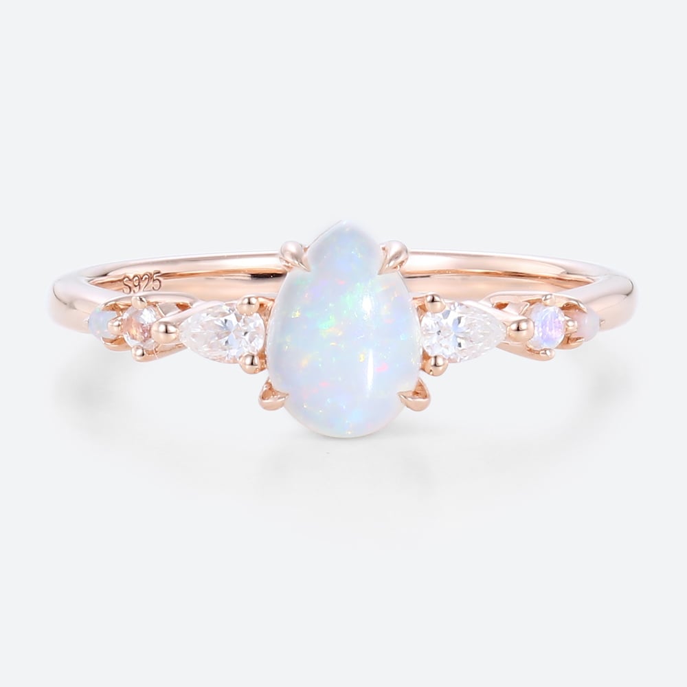 Vintage Pear Opal and Moissanite Engagement Ring