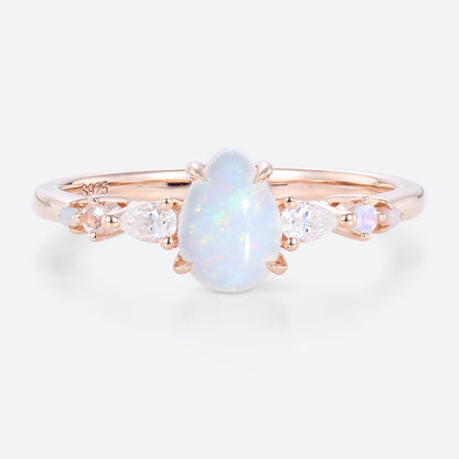 Vintage Pear Opal and Moissanite Engagement Ring
