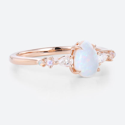 Vintage Pear Opal and Moissanite Engagement Ring